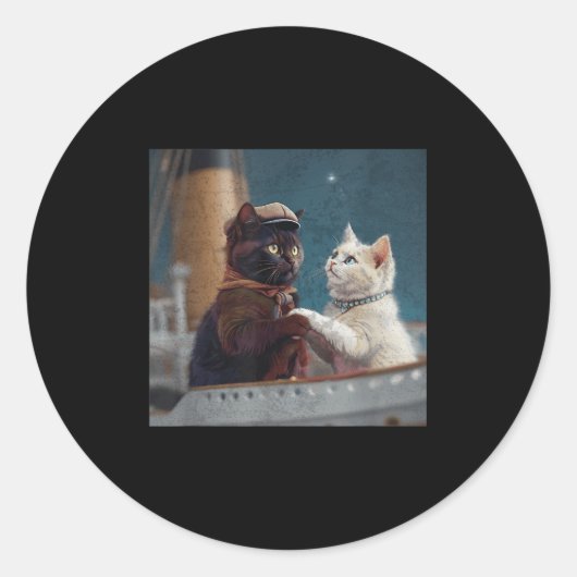 Sticker Rond Funny Titanic Movie Cat Meme Rms Cruise Ship Men W (Devant)