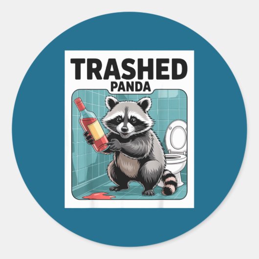 Sticker Rond Funny Trashed Panda Raccoon Gets Drunk (Devant)