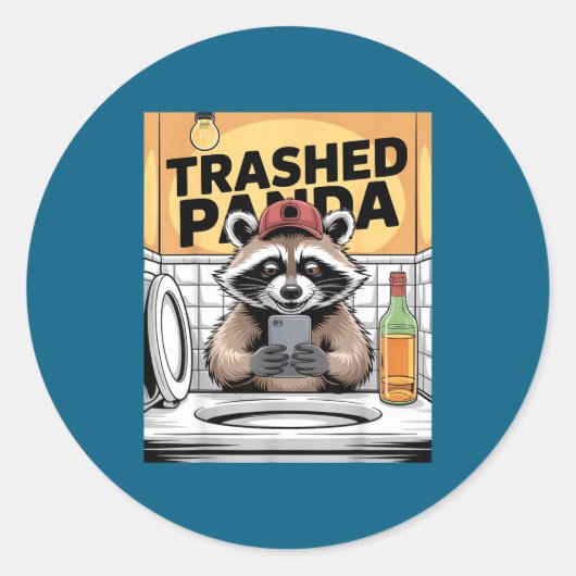 Sticker Rond Funny Trashed Panda Raccoon Gets Drunk  (Devant)