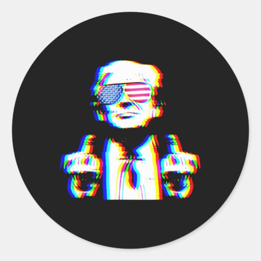 Sticker Rond Funny Trump Psychedelic Edm Trippy Vaporwave Techn (Devant)