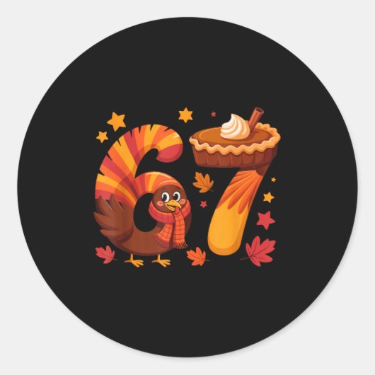Sticker Rond Funny Turkey Thanksgiving 67 Meme Six Seven  (Devant)