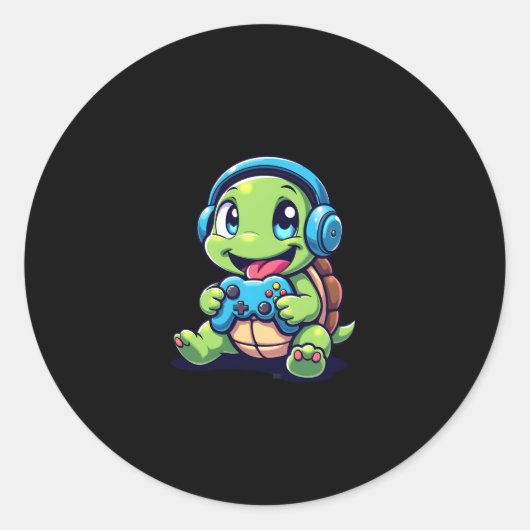 Sticker Rond Funny Turtle Gamer Gaming Turtles Video Game (1) (Devant)