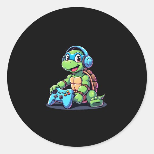 Sticker Rond Funny Turtle Gamer Gaming Turtles Video Game (2) (Devant)