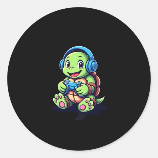 Sticker Rond Funny Turtle Gamer Gaming Turtles Video Game (3) (Devant)