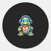 Sticker Rond Funny Turtle Gamer Gaming Turtles Video Game (4) (Devant)