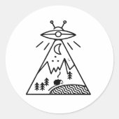 Sticker Rond Funny Ufo, Zone 51, Enlèvement d'Aliens (Devant)