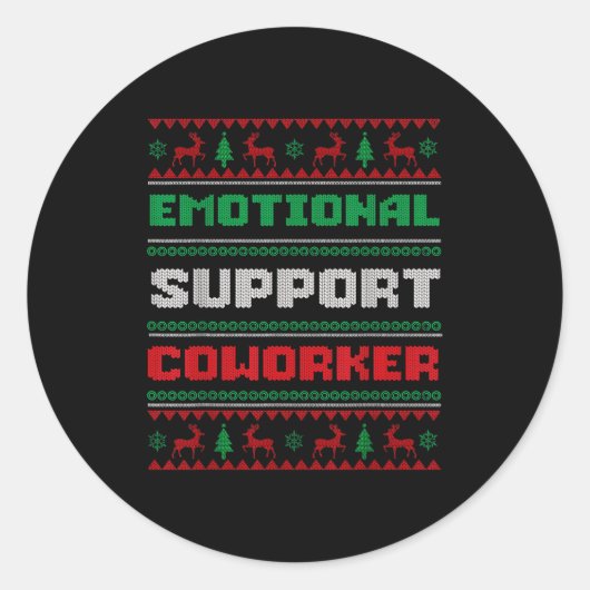 Sticker Rond Funny Ugly Christmas Sweater Emotional Suprt Cowor (Devant)