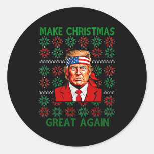 Sticker Rond Funny Ugly Christmas Sweater Trump rend Noël
