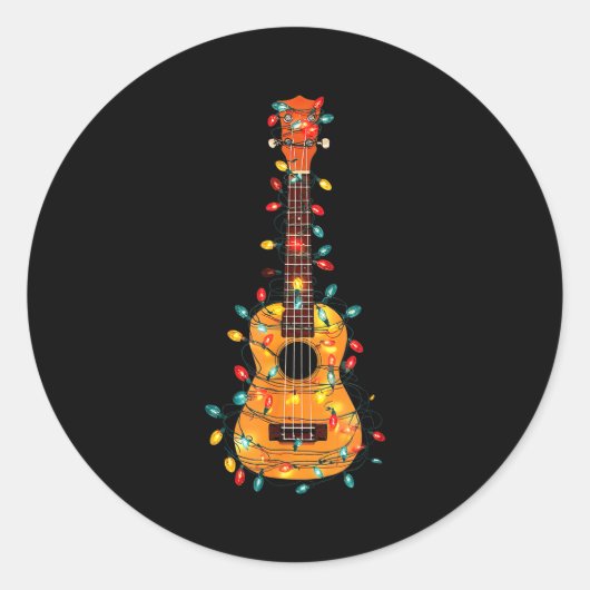 Sticker Rond Funny Ukulele Christmas Graphics Lights Lover Play (Devant)