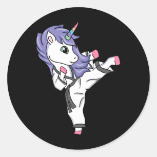 Sticker Rond Funny Unicorn Karate Girl I Taekwondo Martial Arts