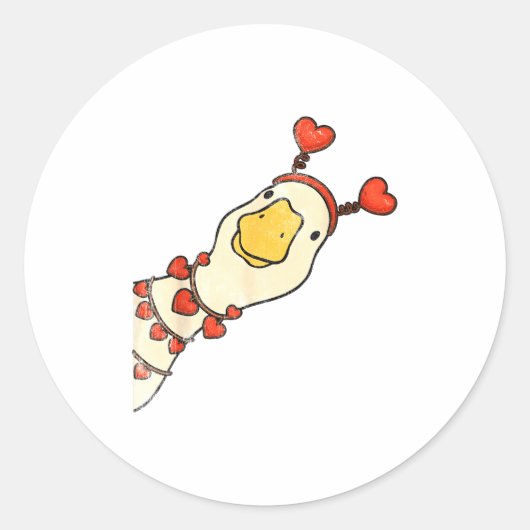 Sticker Rond Funny Valentine Silly Gooses Duck Heart Love Match (Devant)