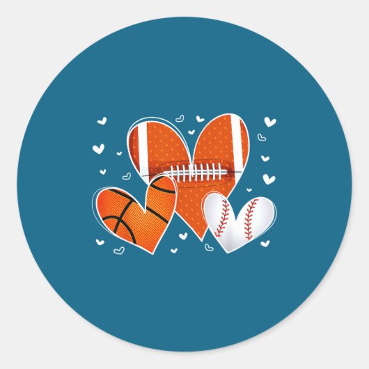 Sticker Rond Funny Valentines Baseball Basketball Football Hear (Devant)
