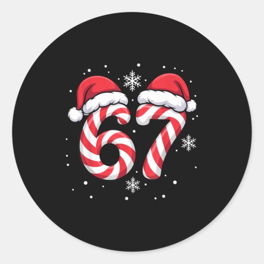 Sticker Rond Funny Viral 67 Candy Canes Santa Funny Holiday Kid (Devant)