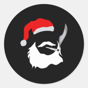 Sticker Rond Funny Visage Santa Clause Fumer mauvaises herbes N