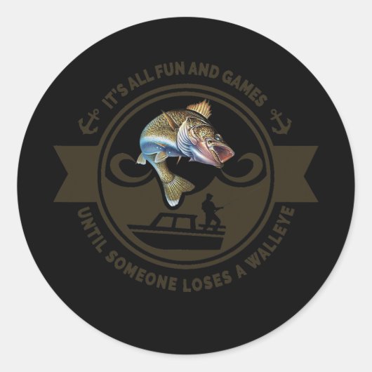 Sticker Rond Funny Walleye Fishing Eau douce Pêche (Devant)
