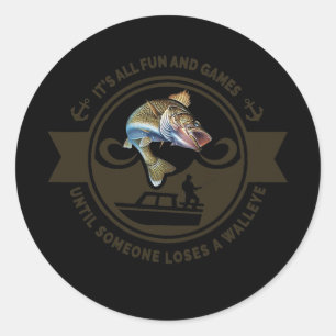 Sticker Rond Funny Walleye Fishing Eau douce Pêche