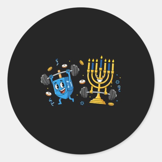 Sticker Rond Funny Weightlifting Gym Dreidel Menorah Hanukkah W (Devant)