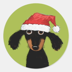 Sticker Rond Funny Wiener Chien Père Noël   Noël de Dachshund