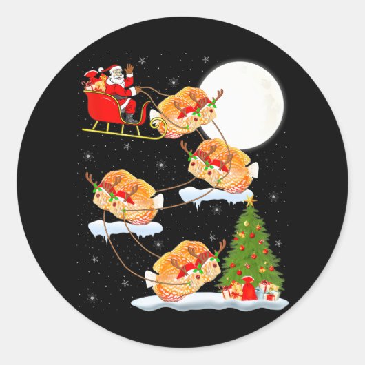 Sticker Rond Funny Xmas Éclairage Arbre Père Noël équitation Di (Devant)