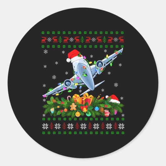 Sticker Rond Funny Xmas Lighting Tree Santa Ugly Airplane Chris (Devant)