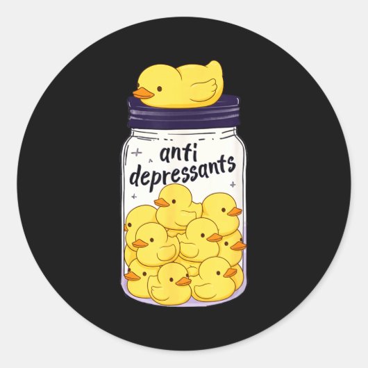 Sticker Rond Funny Yellow Duck Anti Depressant Jar Zoo Boys Gir (Devant)