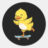 Sticker Rond Funny Yellow Duck Skater Skateboard Ballerina Zoo  (Devant)