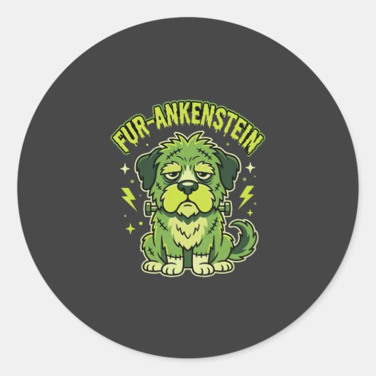 Sticker Rond Fur-Ankenstein Drôle de Frankenstein Chien Hallowe (Devant)
