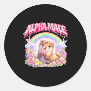 Sticker Rond Furet mignon arc-en-ciel floral drôle pour hommes