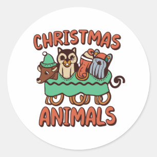 Sticker Rond Furry Friends sur une aventure en traîneau