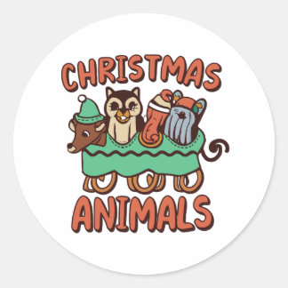 Sticker Rond Furry Friends sur une aventure en traîneau