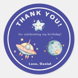 Sticker Rond Fusée Merci Espace Extérieur Anniversaire