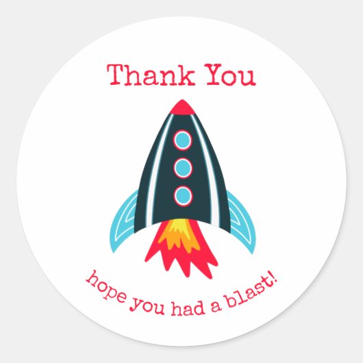 Sticker Rond Fusée spatiale Merci Anniversaire (Devant)
