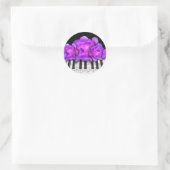 Sticker Rond Fushia Roses et piano Clavier et notes (Sac)