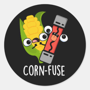 Sticker Rond Fusible de maïs Funny Confused Pun Dark BG