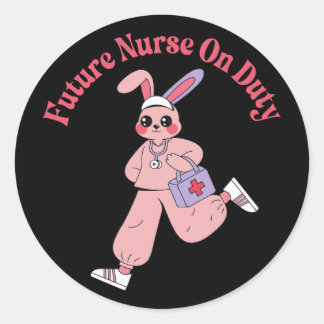 Sticker Rond Futur infirmier en service Lapin mignon