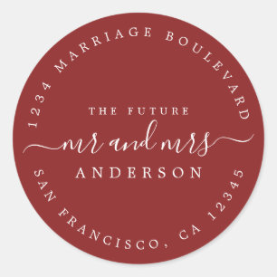 Sticker Rond Futur M. et Mme Adresse de Retour Écriture Rouge