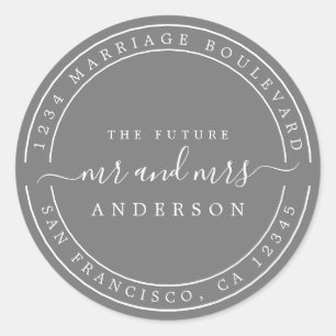 Sticker Rond Futur M. et Mme Adresse de Retour Gris Foncé Éléga