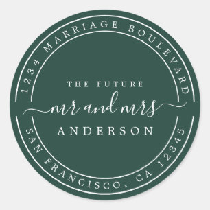 Sticker Rond Futur M. et Mme Adresse de Retour Vert Foncé Chic