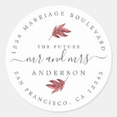 Sticker Rond Futur M. Mme Burgundy Leaf Mariage Adresse de reto (Devant)