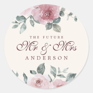 Sticker Rond Futur M. Mme Fleurs Poussiéreux Rose Bourgogne Ivo