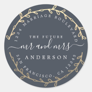 Sticker Rond Futur M. Mme Gold Wreath Dark Blue Adresse de reto