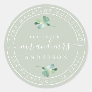 Sticker Rond Futur M. Mme Green Foliage Mariage Adresse de reto