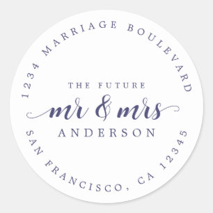 Sticker Rond Futur M. Mme Navy Script bleu Adresse de retour