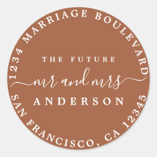 Sticker Rond Futur M. Mme Script Adresse de retour TerraCotta