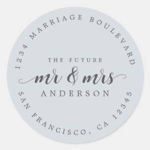 Sticker Rond Futur M. Mme Script Pastel Blue Adresse de retour