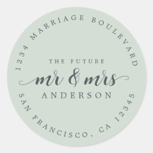 Sticker Rond Futur M. Mme Script Pastel Green Return Adresse
