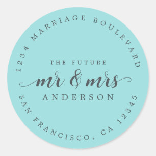 Sticker Rond Futur M. Mme Script Turquoise Blue Adresse de reto