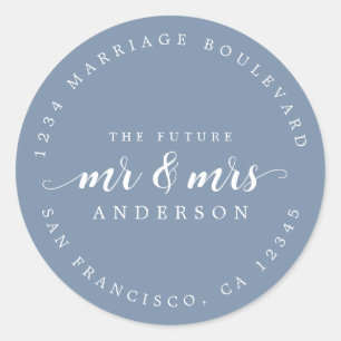Sticker Rond Futur M. Mme Script Vintage Blue Adresse de retour