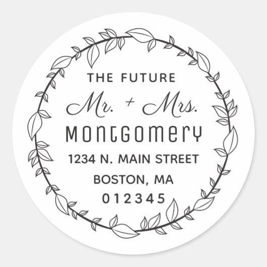 Sticker Rond Futur M. & Mme Wreath White Adresse de retour (Devant)