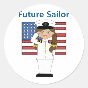Sticker Rond Futur marin fille cheveux foncés